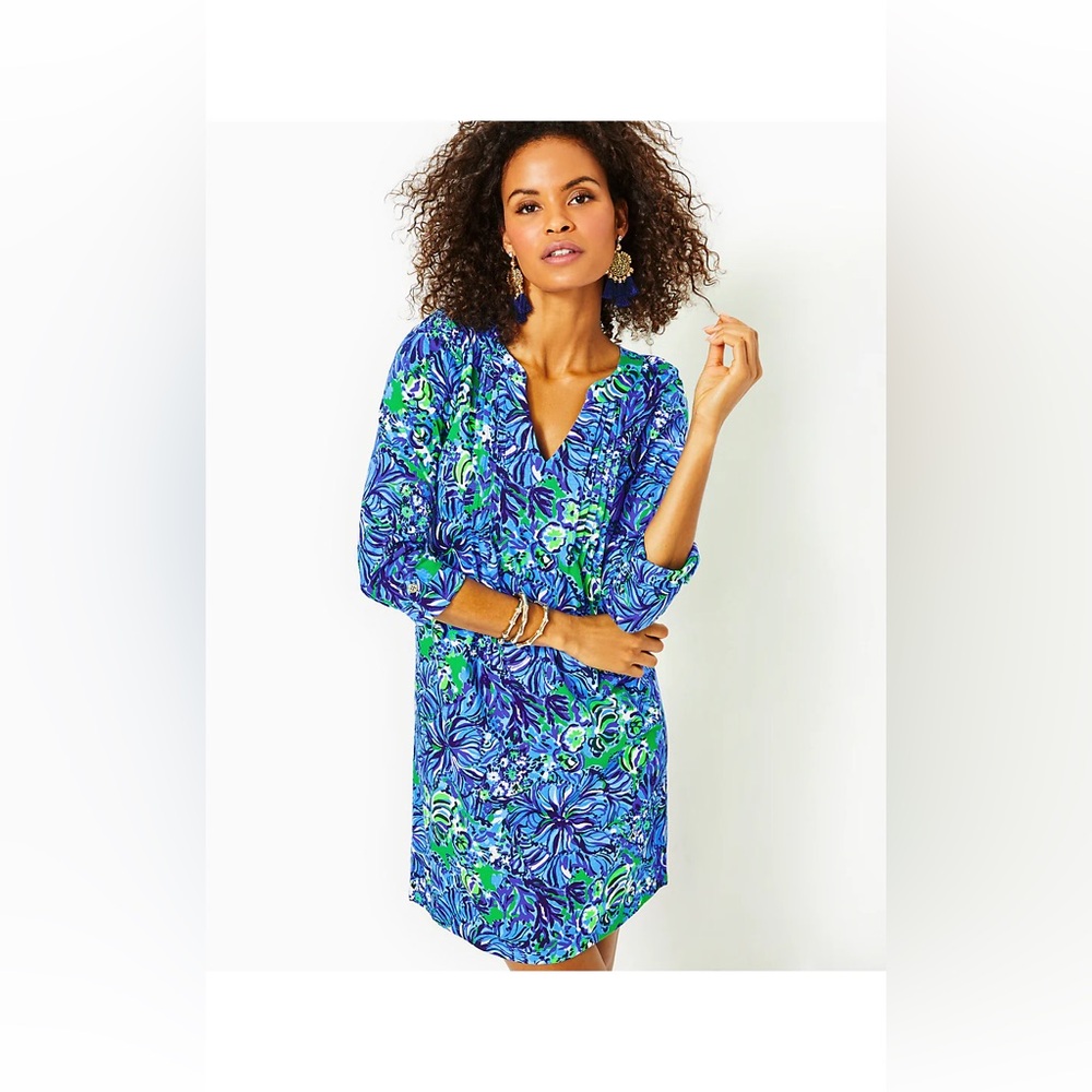 Lilly Pulitzer FAIRFAX 3/4 SLEEVE DRESS, ABACO BLUE IN TURTLE AWE